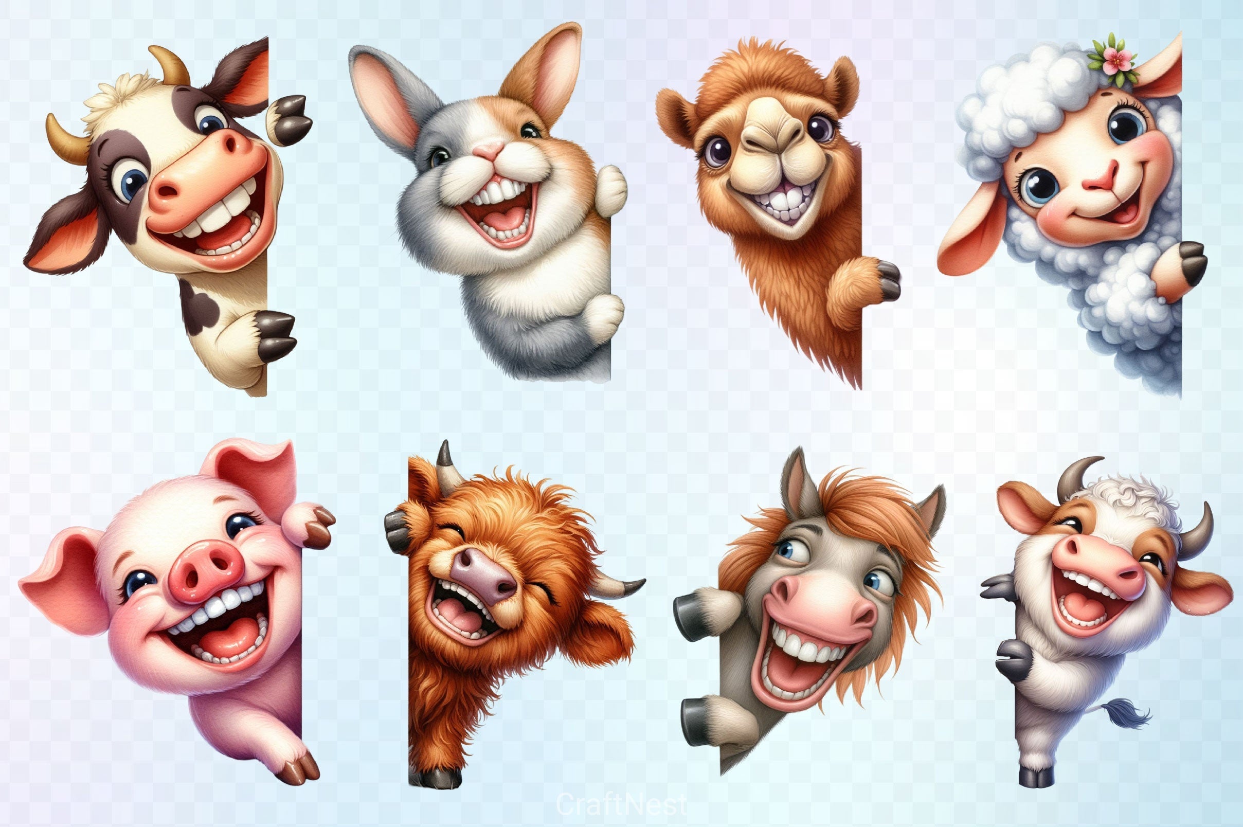 Funny Animals Peeking Around Corner Clipart Bundle 4
