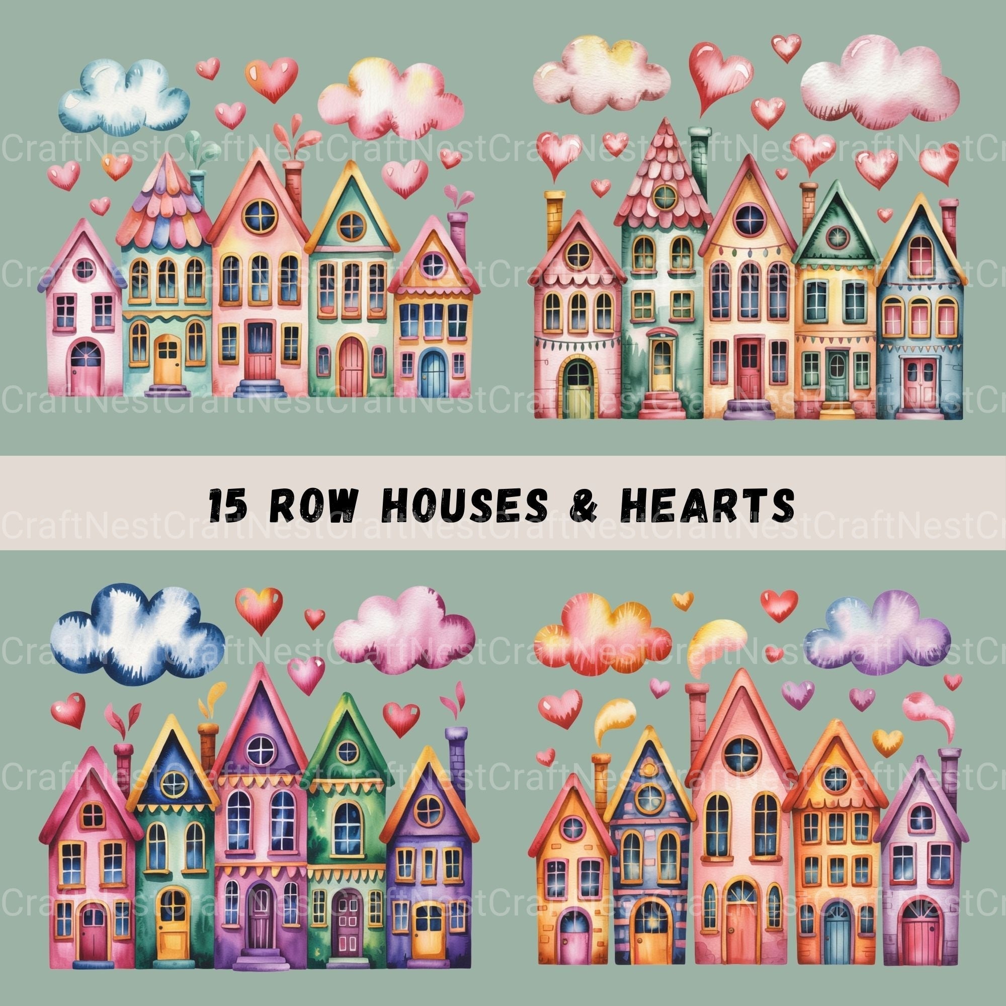 Row Houses 2 Clipart Bundle