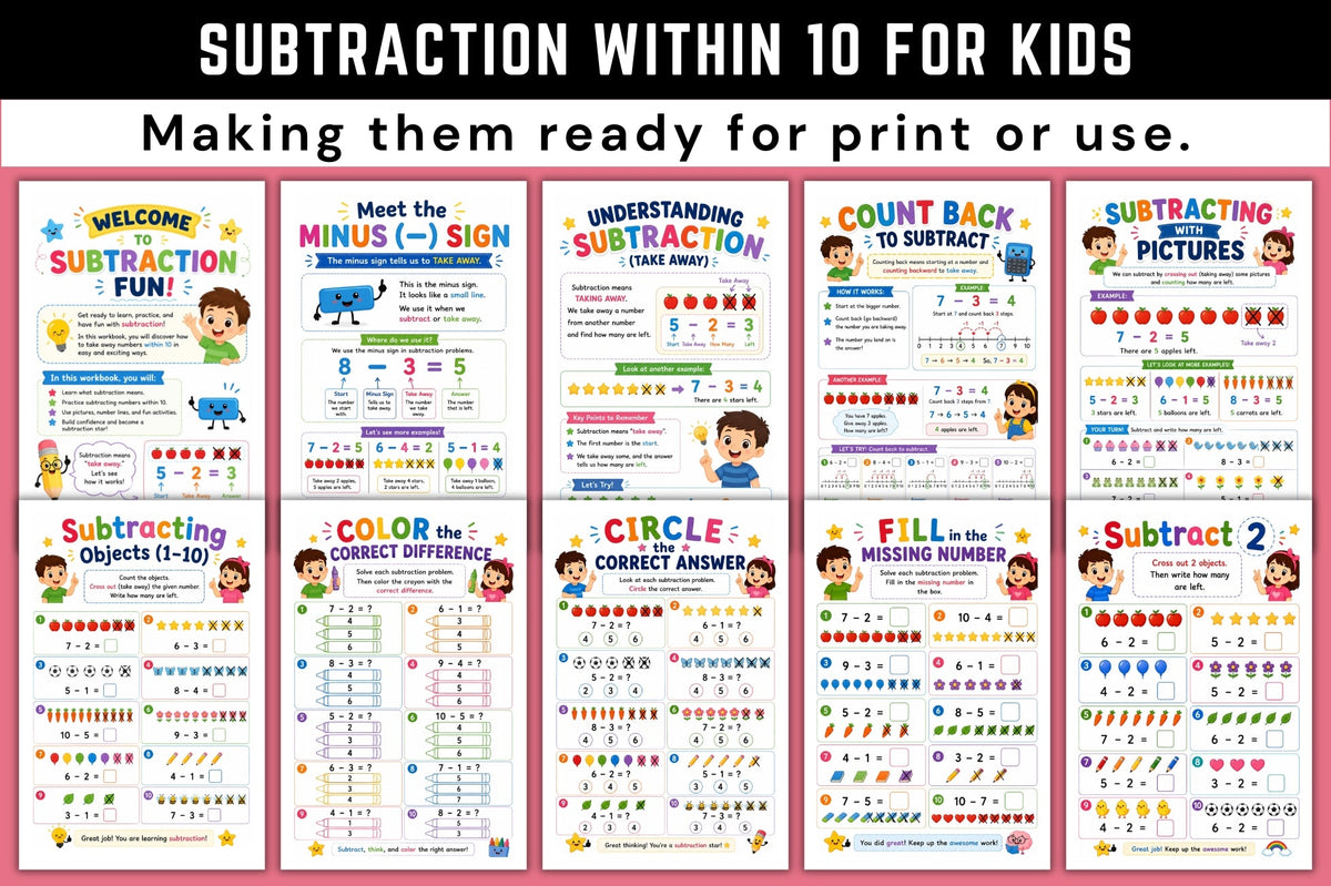 Subtraction Within 10 For Kids