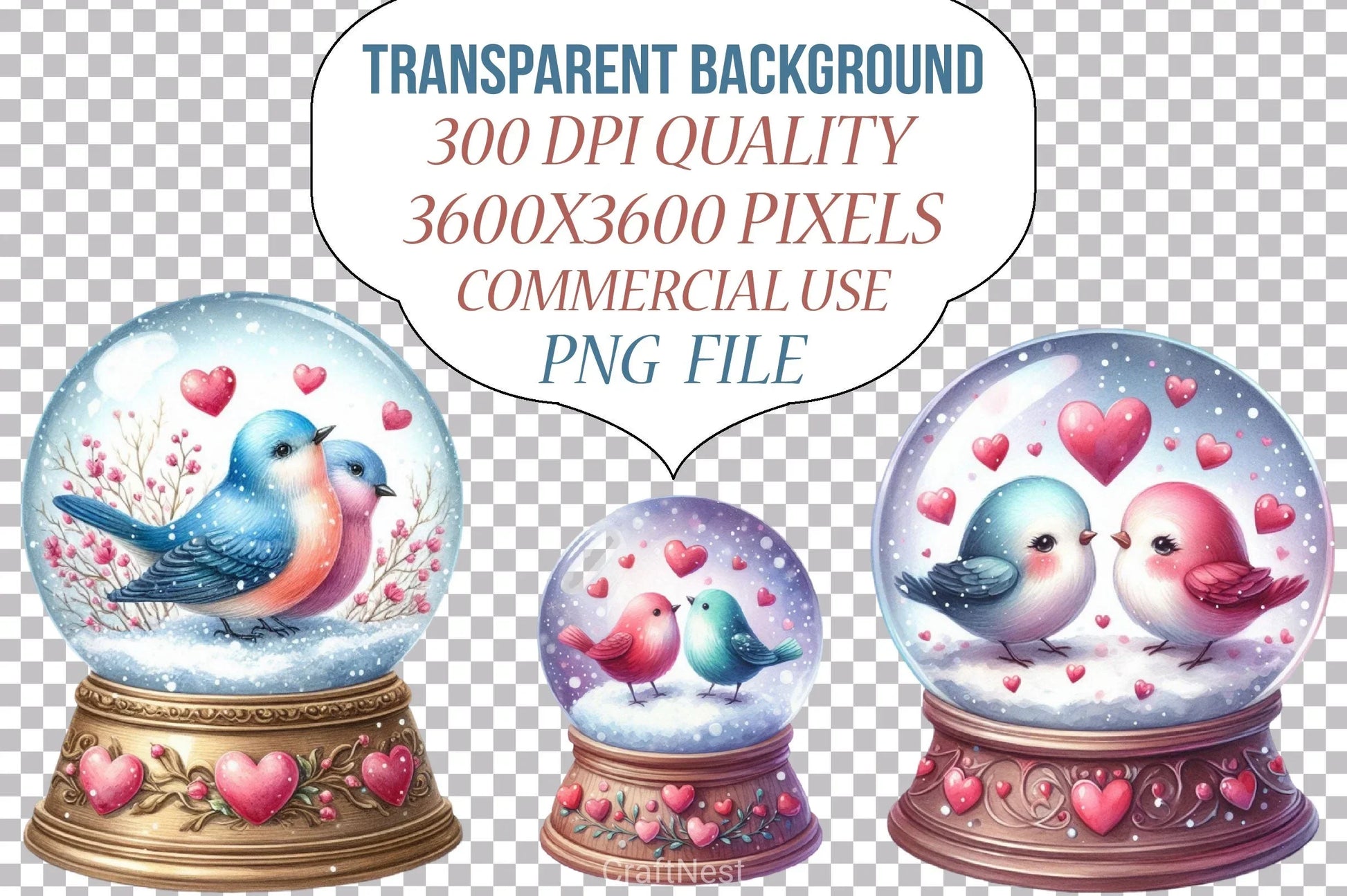 Valentine Bird Snow Globe Clipart Bundle - CraftNest - Digital Crafting and Art