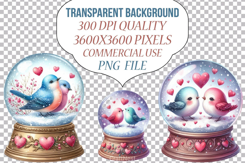 Valentine Bird Snow Globe Clipart Bundle - CraftNest - Digital Crafting and Art