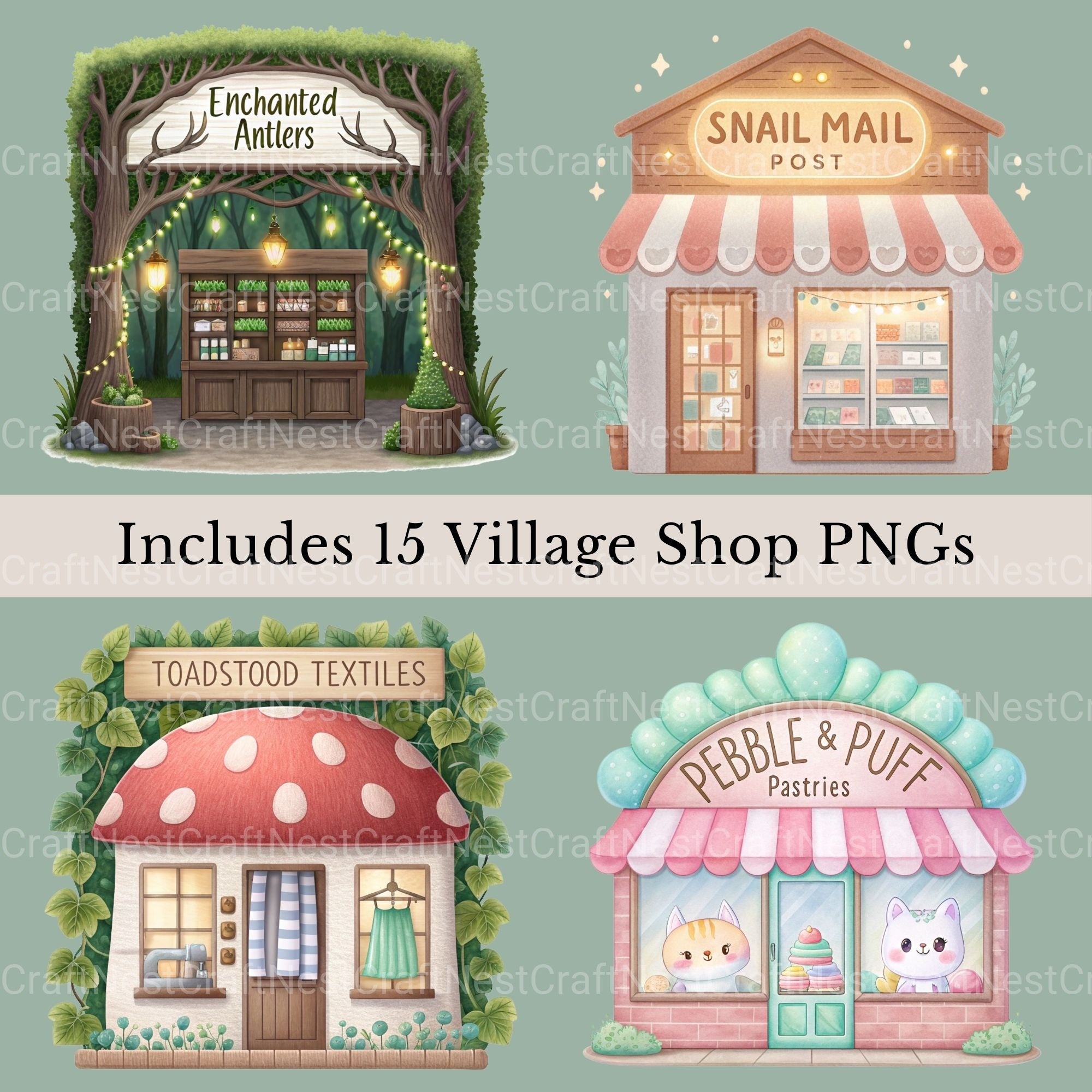 Enchanted Village Shops Clipart Bundle