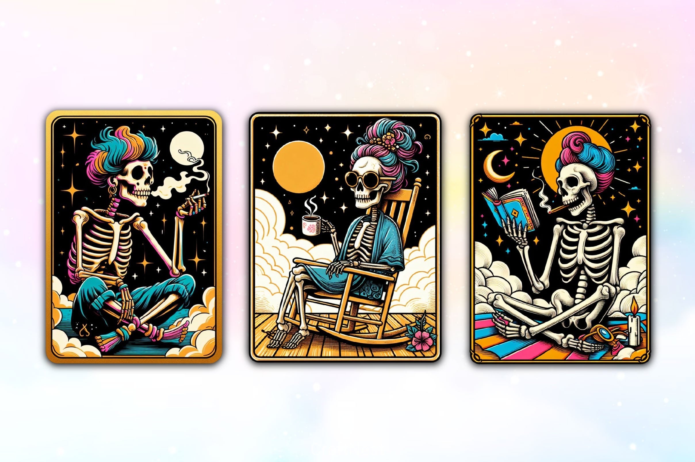 Funny Skeleton Tarot Card Clipart Bundle 2
