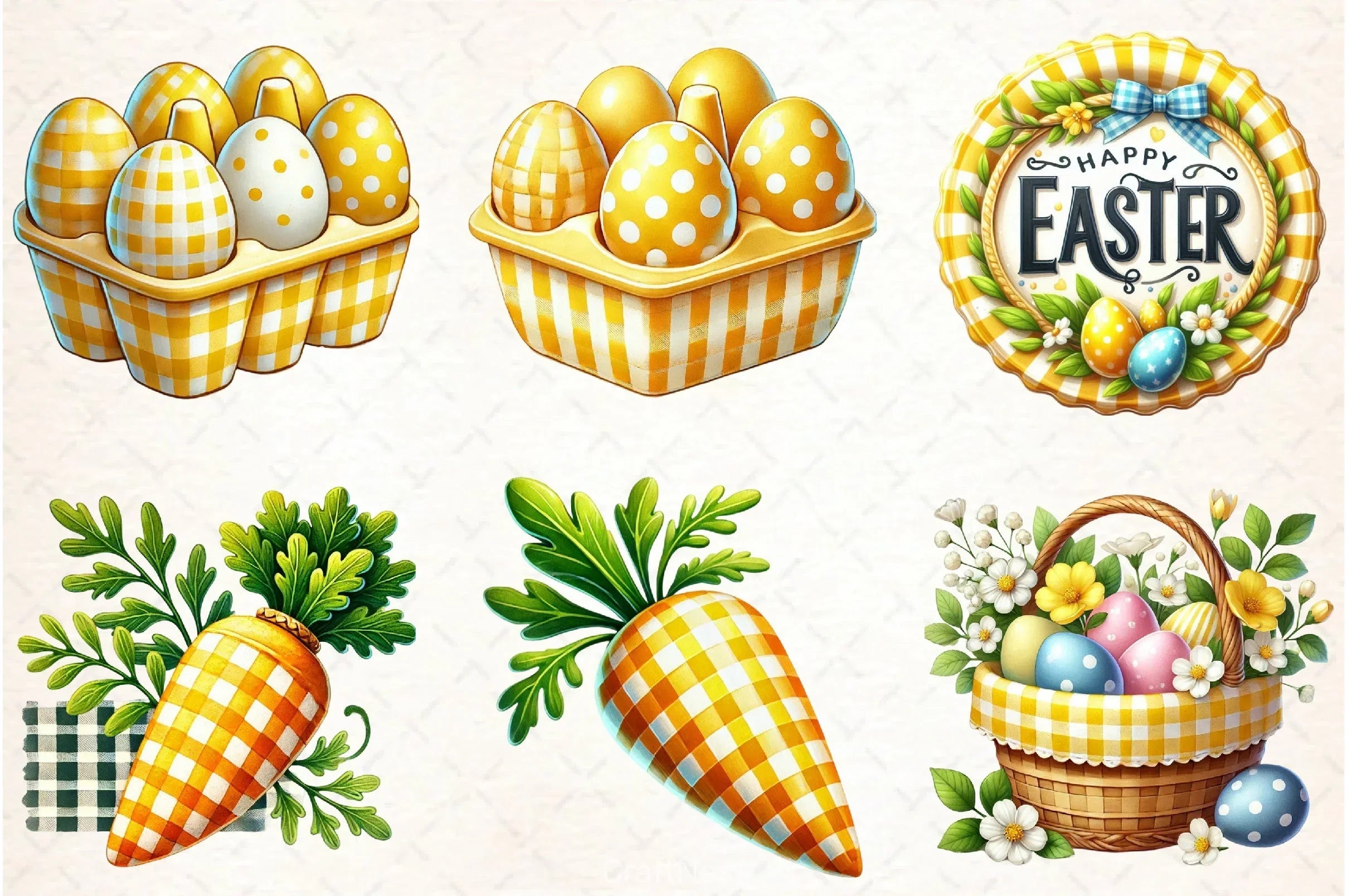 Yellow Easter Gingham Clipart Bundle - CraftNest - Digital Crafting and Art