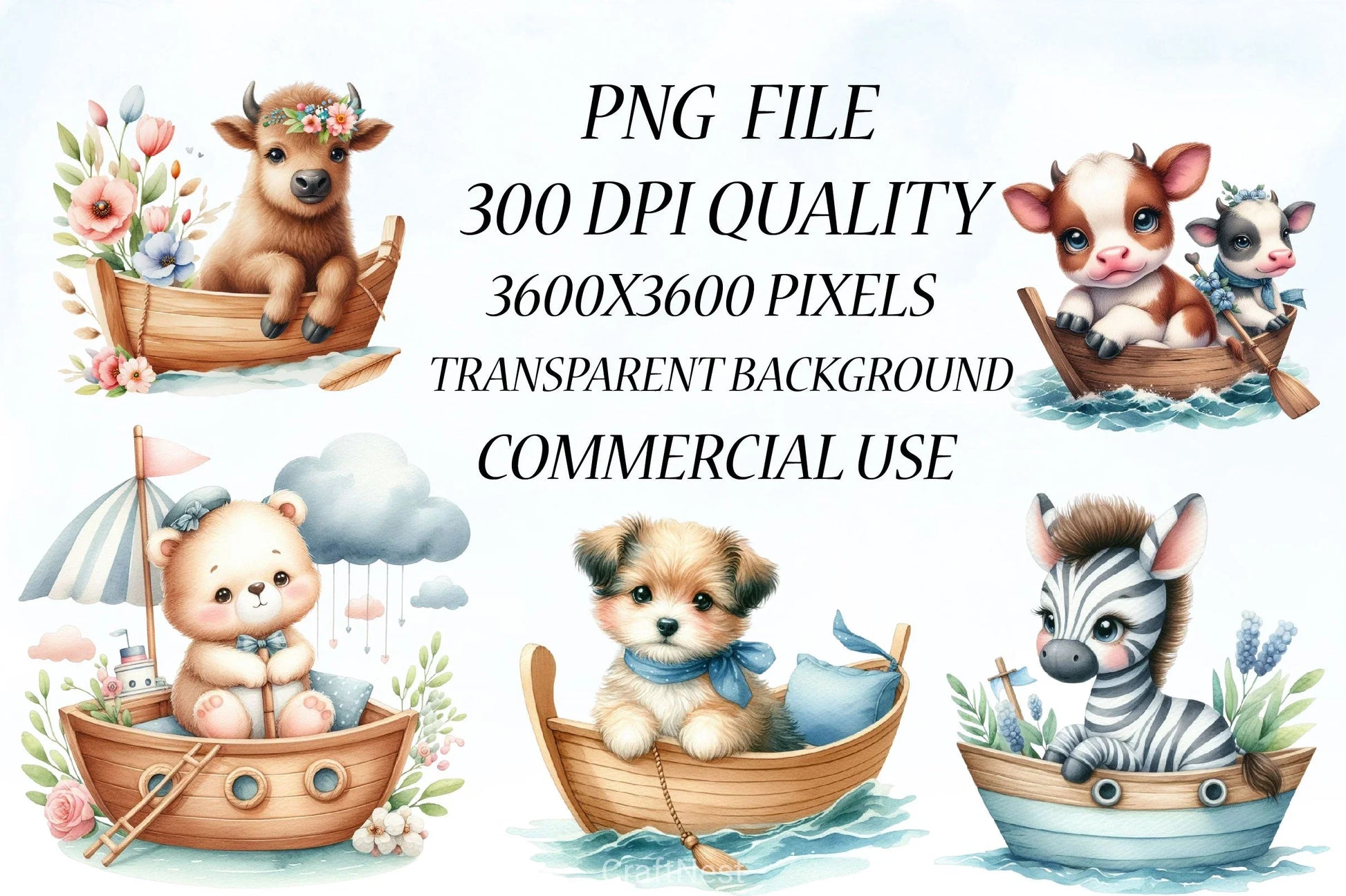 Cute Baby Animals Boat Clipart Bundle 19 - CraftNest - Digital Crafting and Art