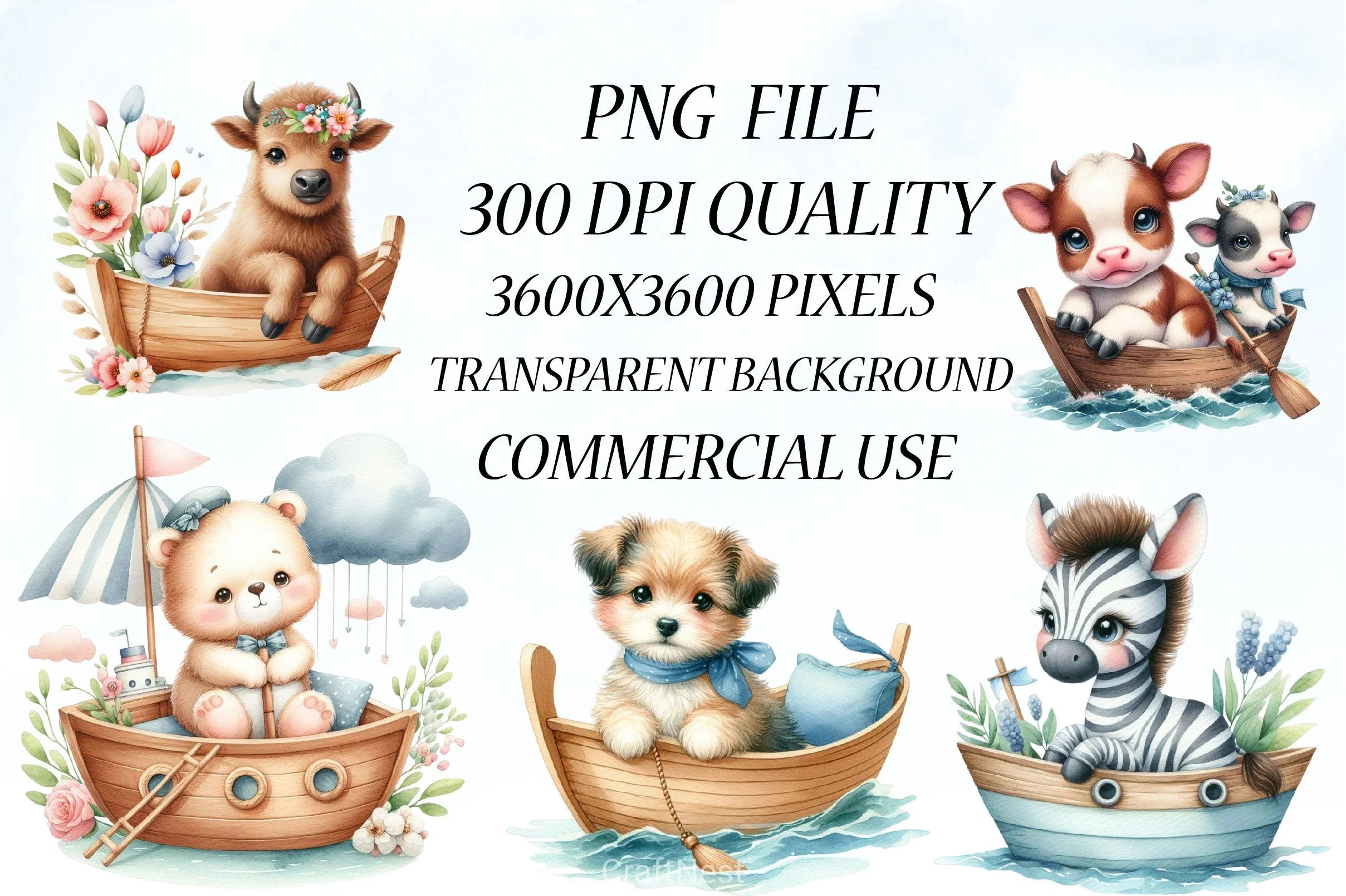 Cute Baby Animals Boat Clipart Bundle 19 - CraftNest - Digital Crafting and Art