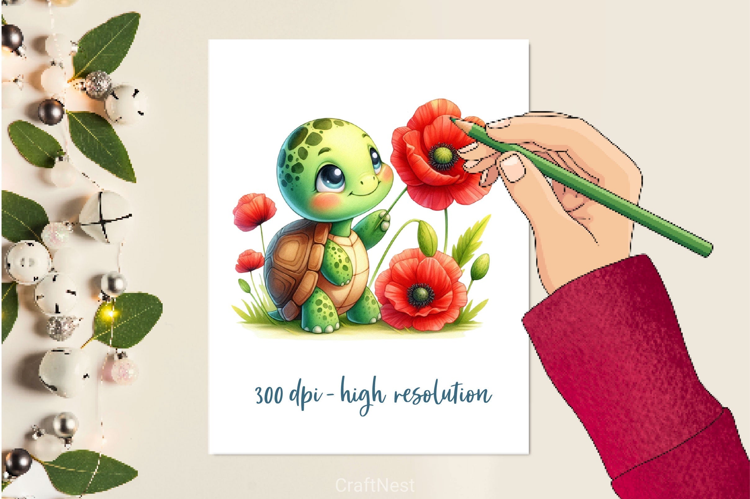 Baby Turtle Flowers Clipart Bundle