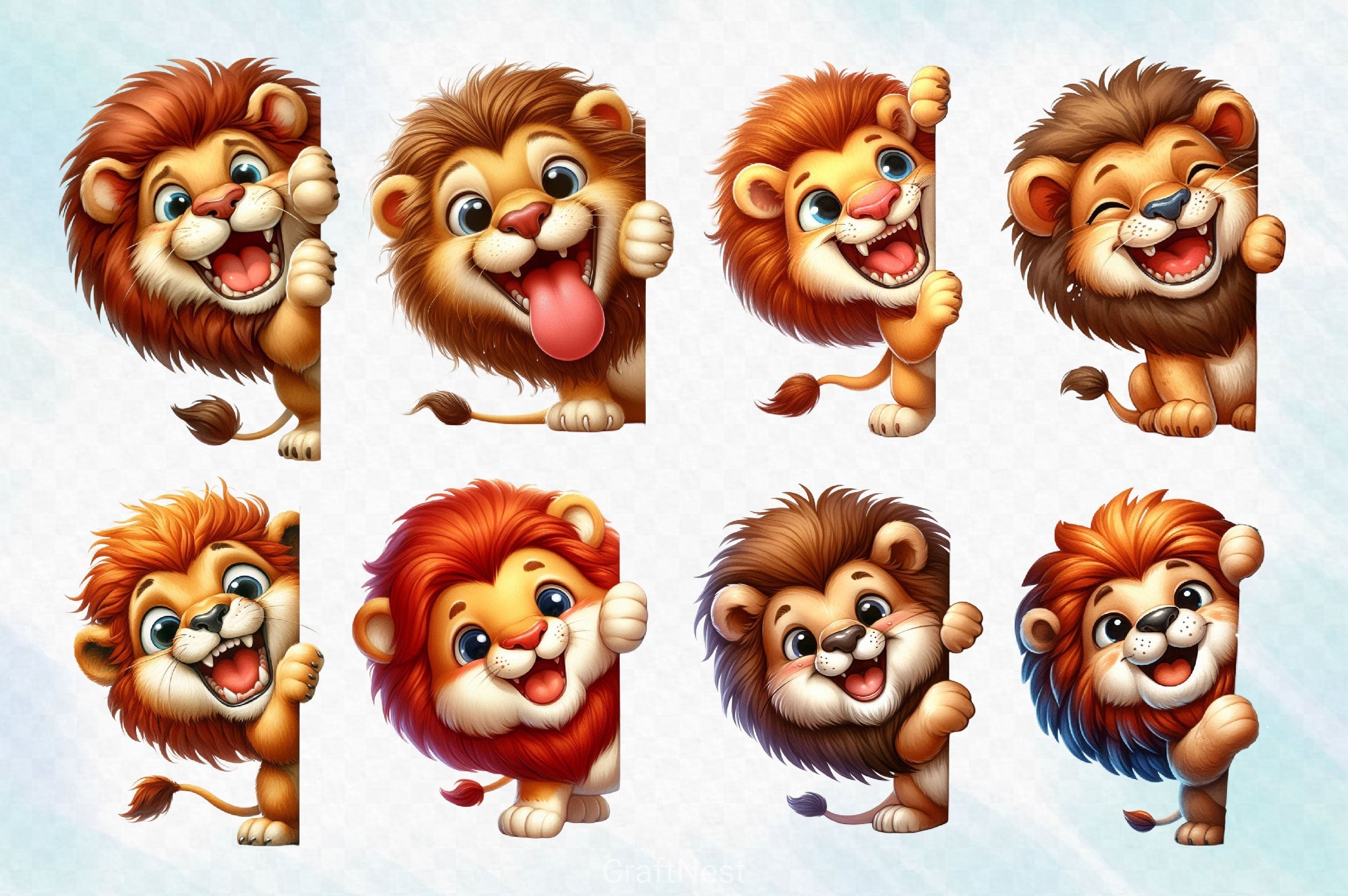 Lion Peeking Around Corner Clipart Bundle 2