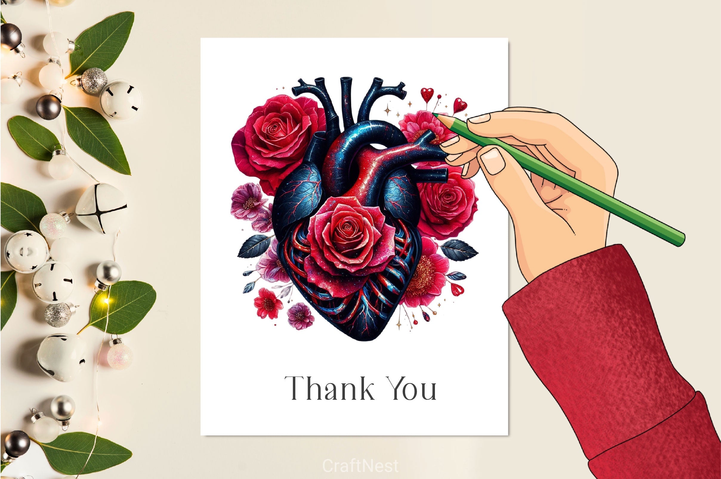 Gothic Floral Heart Clipart Bundle