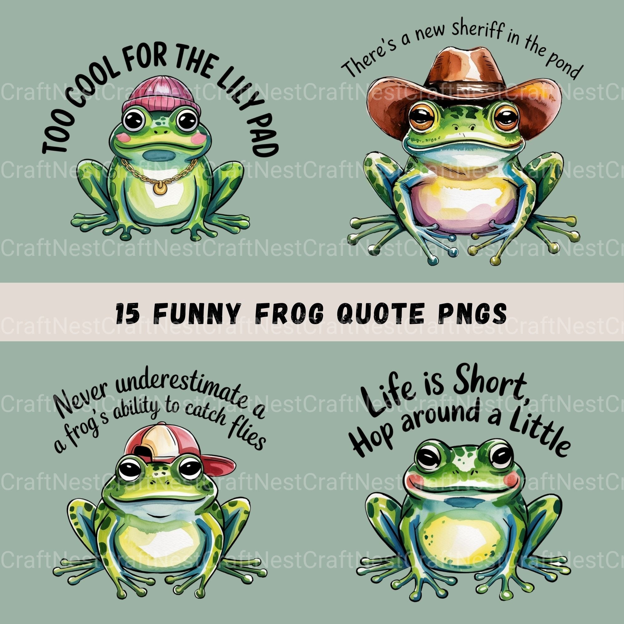 Funny Frog Quotes Clipart Bundle