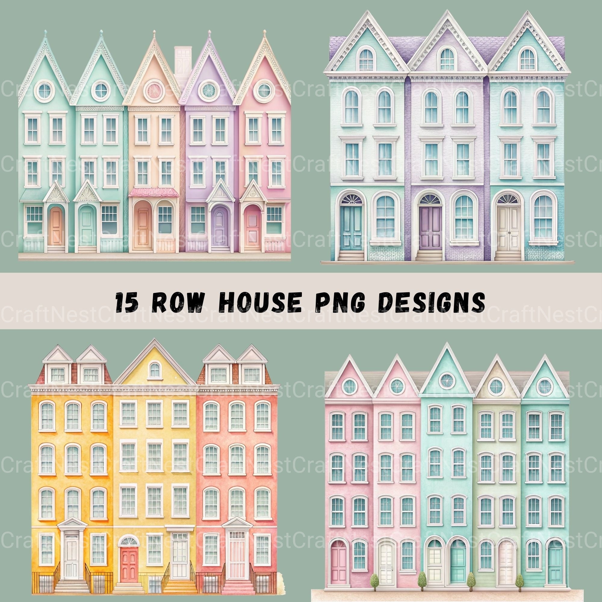 Row House Borders Clipart Bundle