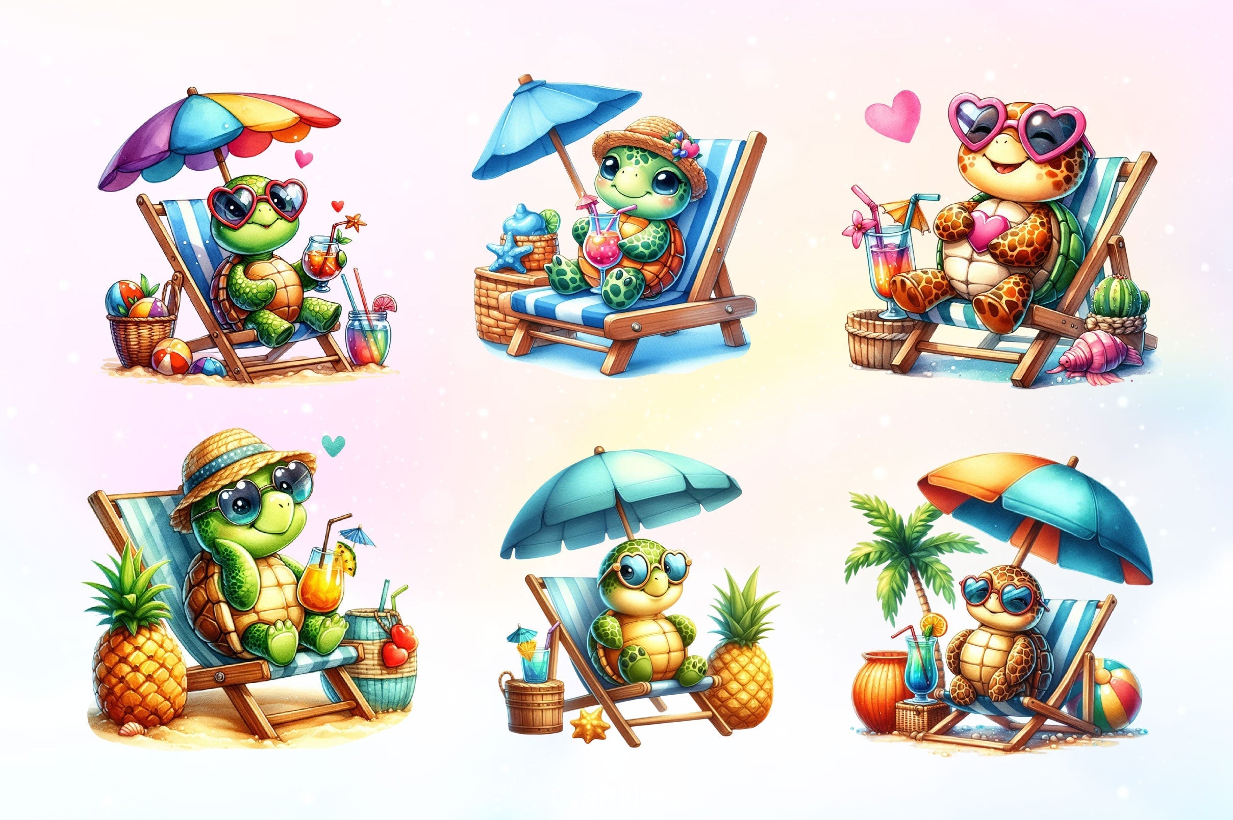 Chic Beach Sea Turtle Clipart Bundle 2