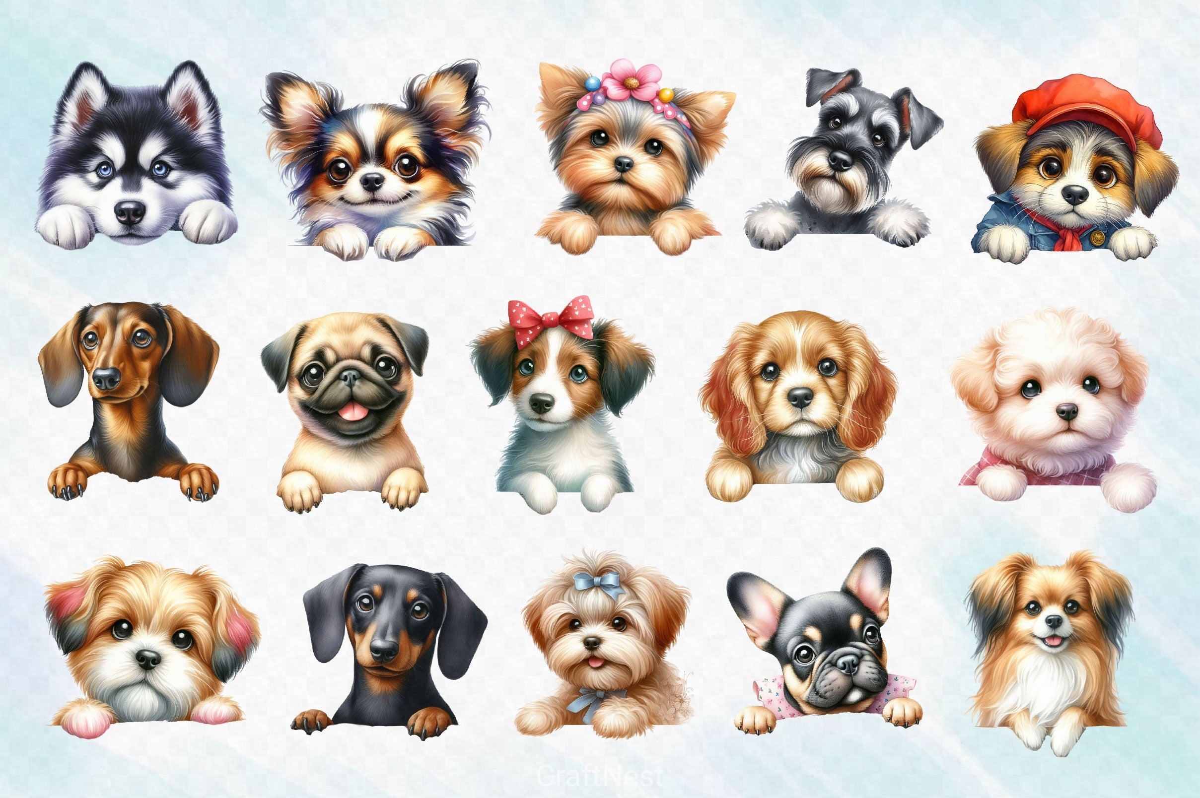 Cute Peeking Dogs Clipart Bundle