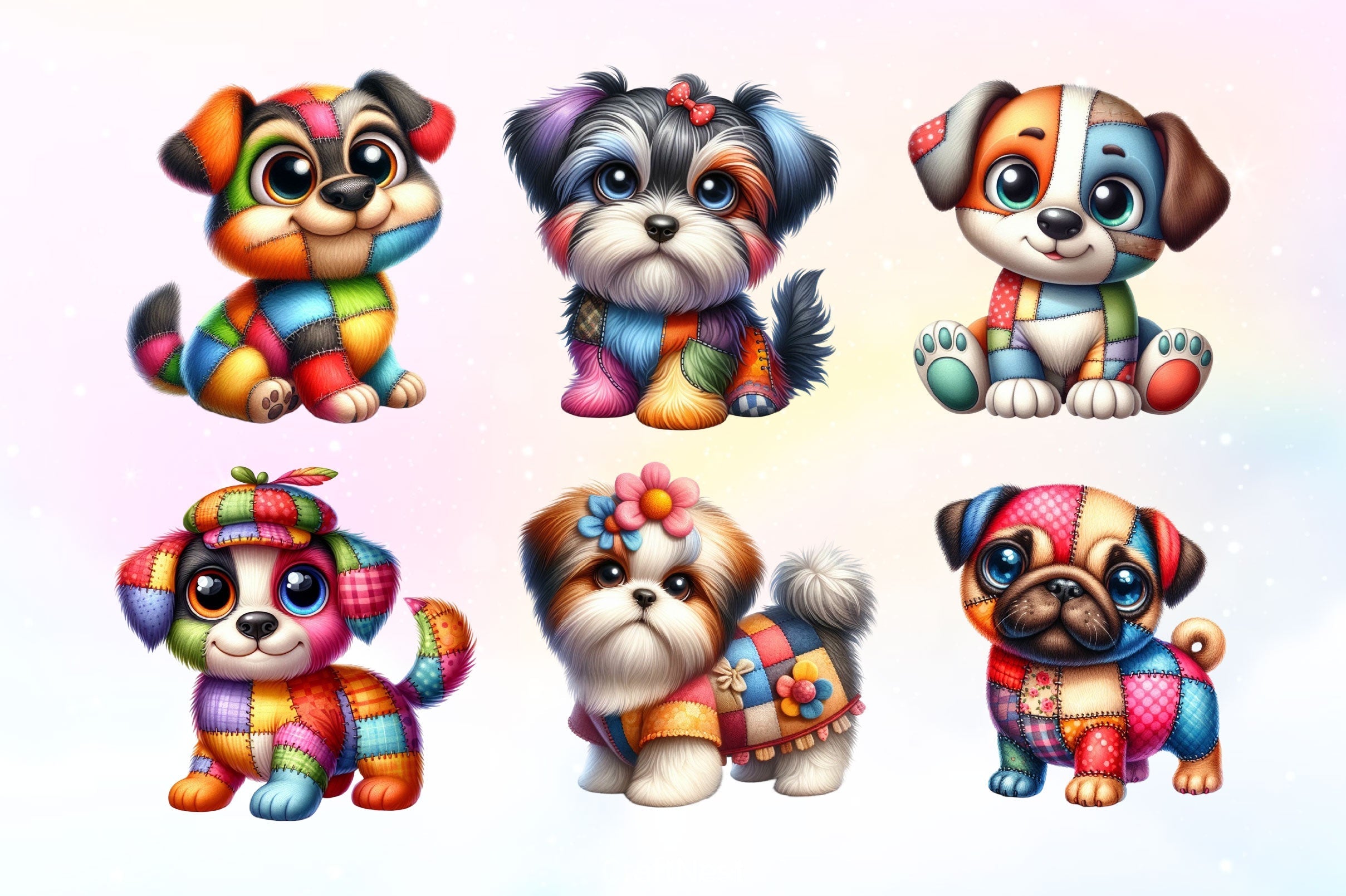 Patchwork Cute Dog Clipart Bundle
