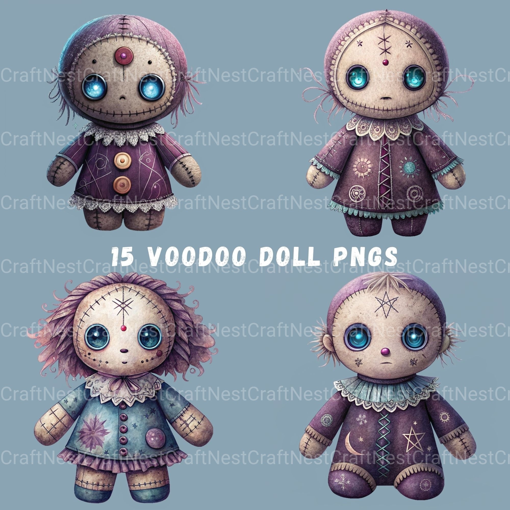 Purple Voodoo Dolls Clipart Bundle