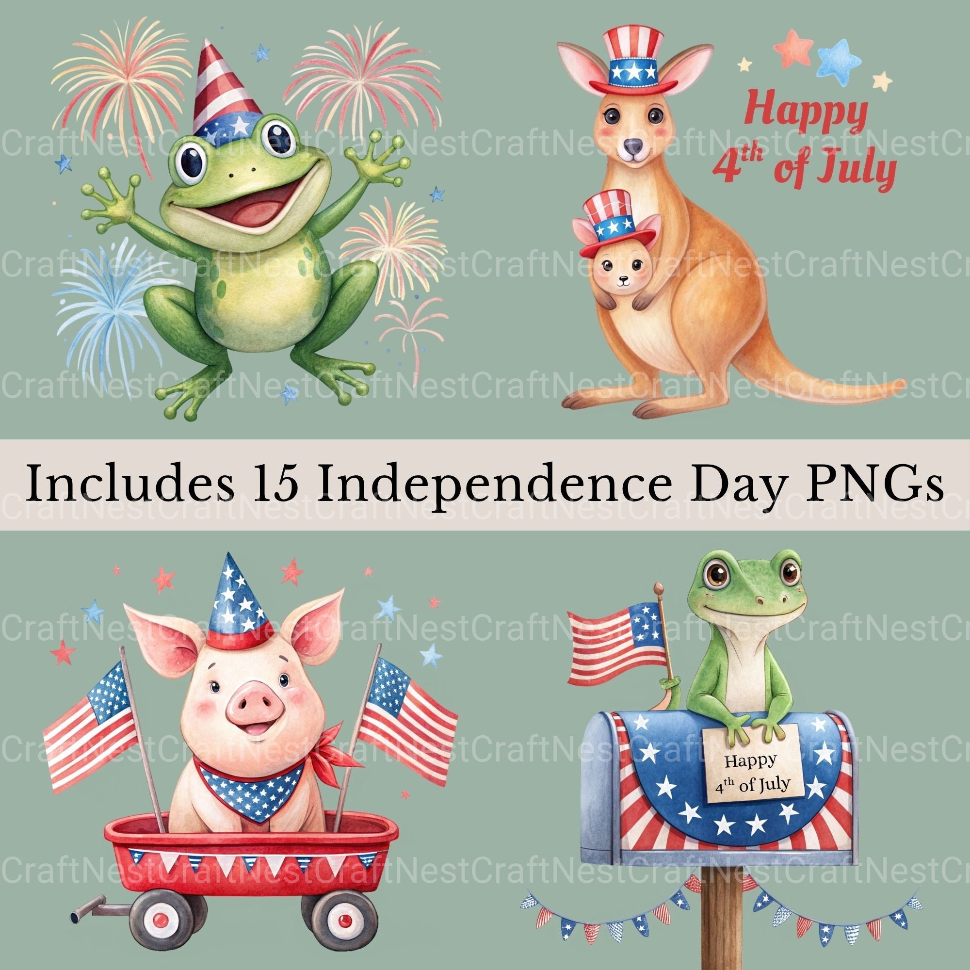 4Th Of July Animals Clipart Bundle