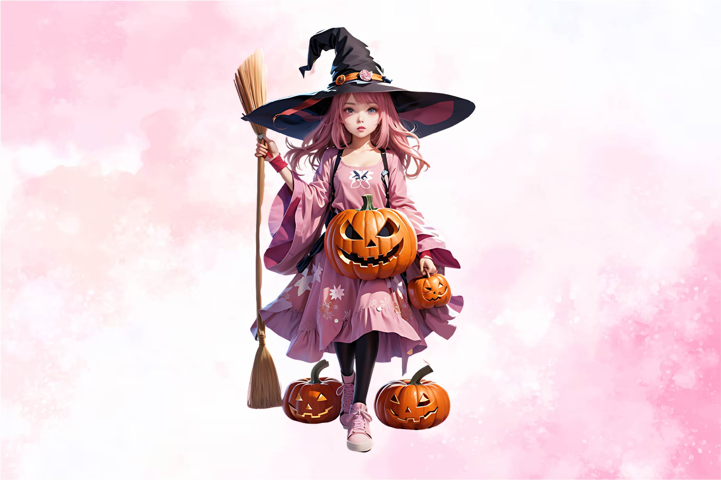 Pink Halloween Witch Clipart Bundle