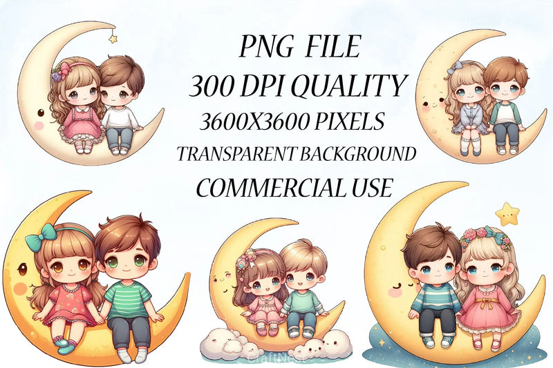 Boy & Girl Moon Clipart Bundle - CraftNest - Digital Crafting and Art