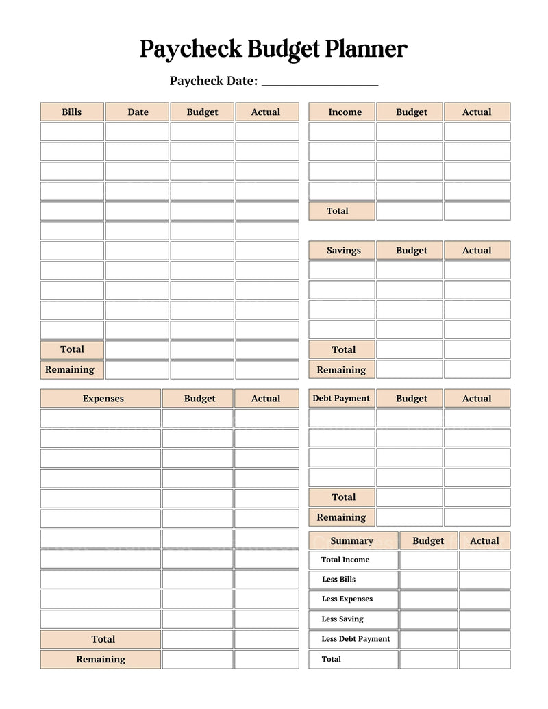 Paycheck Budget Planner for Effective Financial Management - CraftNest - Digital Crafting and Art