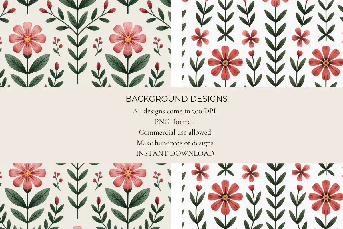 Scandinavian Folklore Flowers Seamless Papers - CraftNest - Digital Crafting and Art
