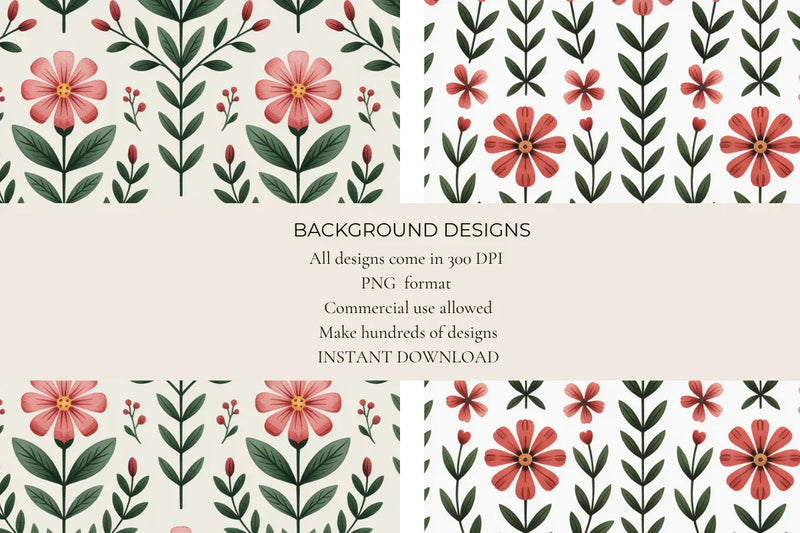 Scandinavian Folklore Flowers Seamless Papers - CraftNest - Digital Crafting and Art