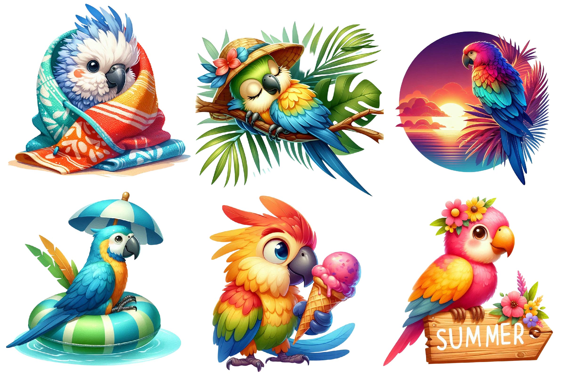 Summer Parrot Clipart Bundle 1 - CraftNest - Digital Crafting and Art