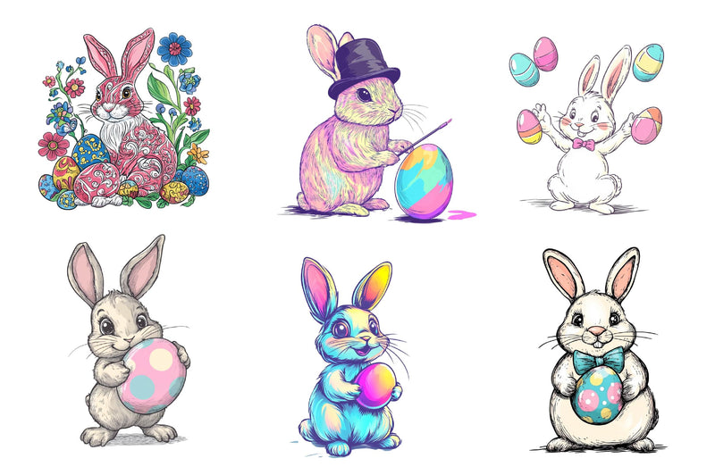 Retro Easter Bunny With Eggs Clipart Bundle - CraftNest - Digital Crafting and Art