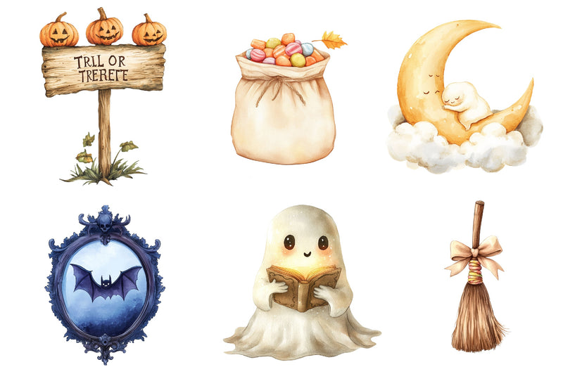 Beige Retro Halloween Collection Clipart Bundle - CraftNest - Digital Crafting and Art