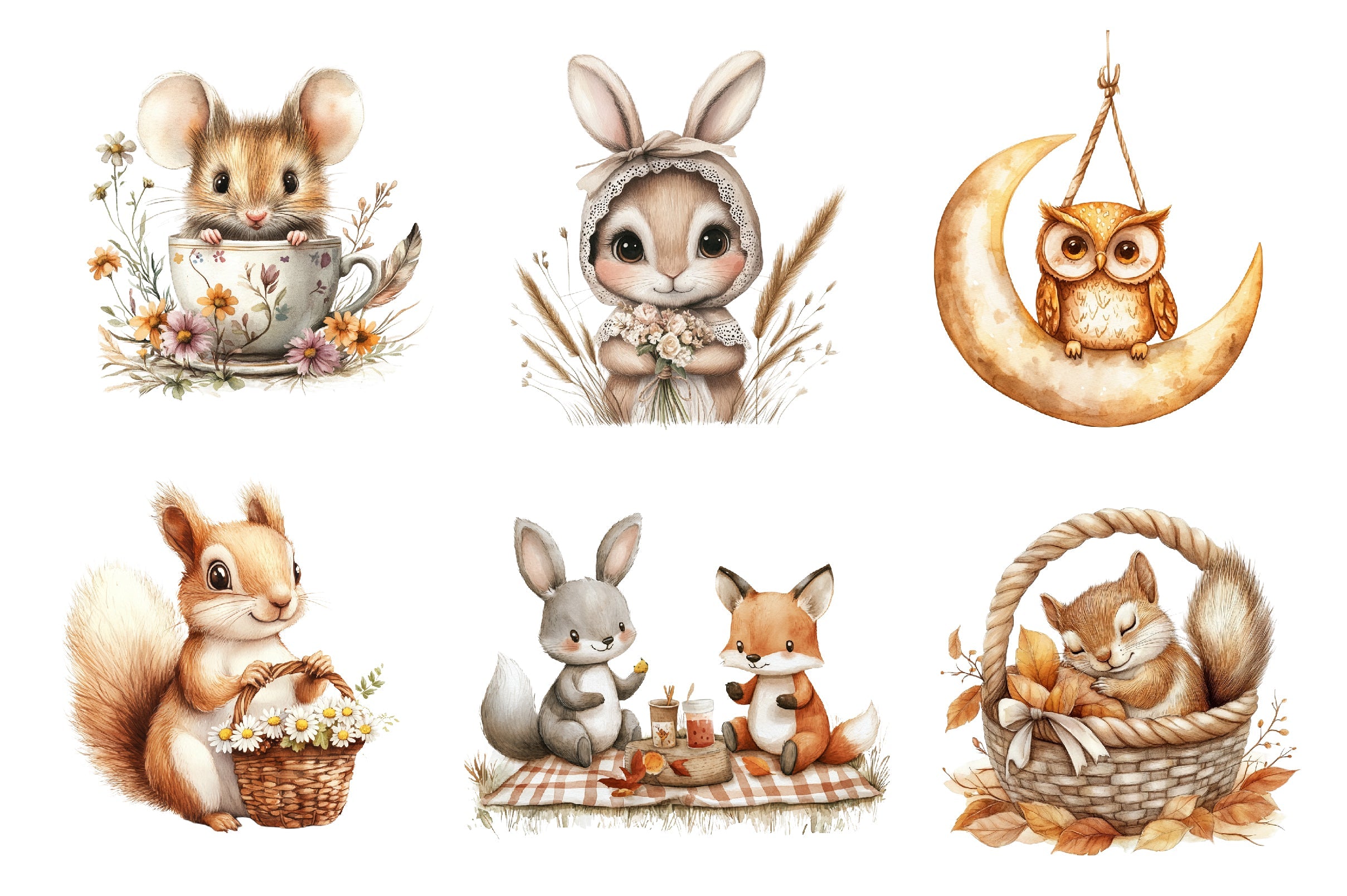 Boho Woodland Animals Cute Animals Clipart Bundle - CraftNest - Digital Crafting and Art