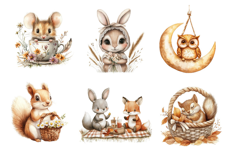 Boho Woodland Animals Cute Animals Clipart Bundle - CraftNest - Digital Crafting and Art