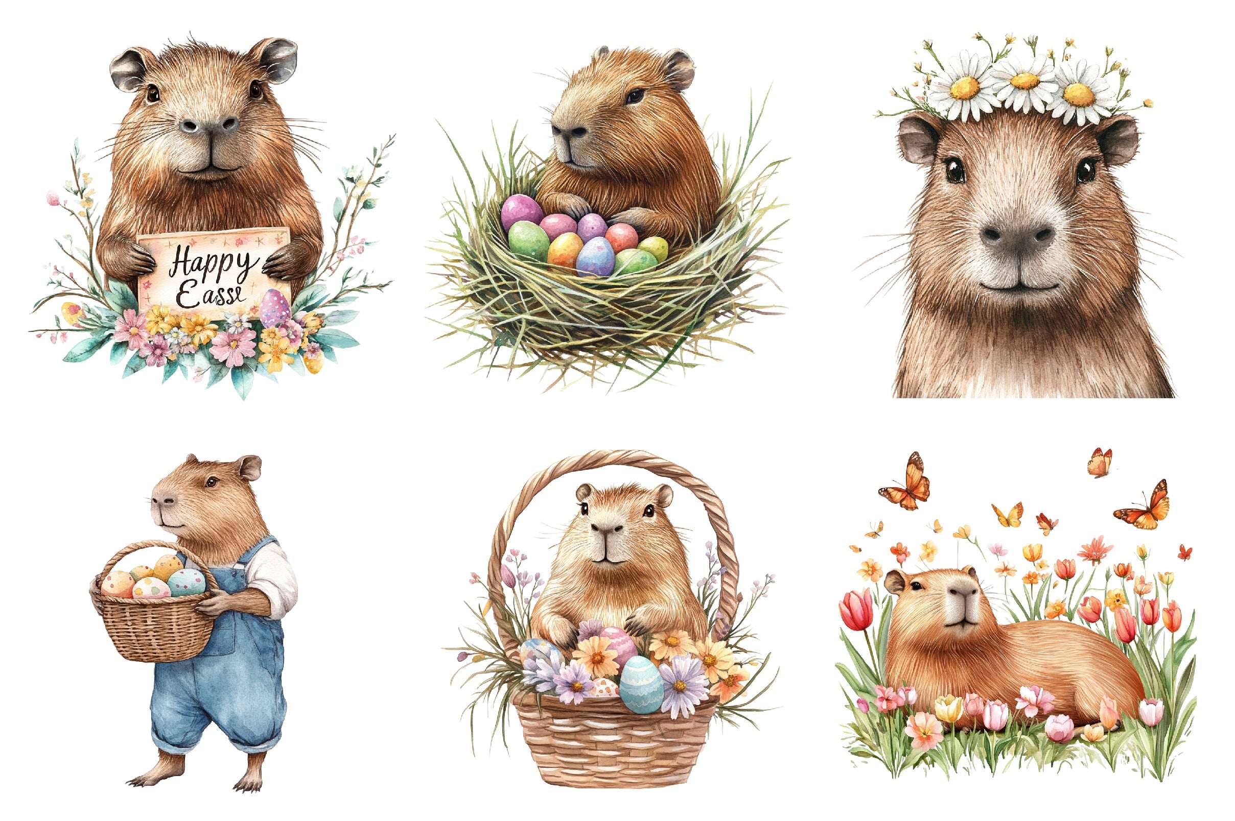 Hoppy Easter Capybaras Clipart Bundle - CraftNest - Digital Crafting and Art