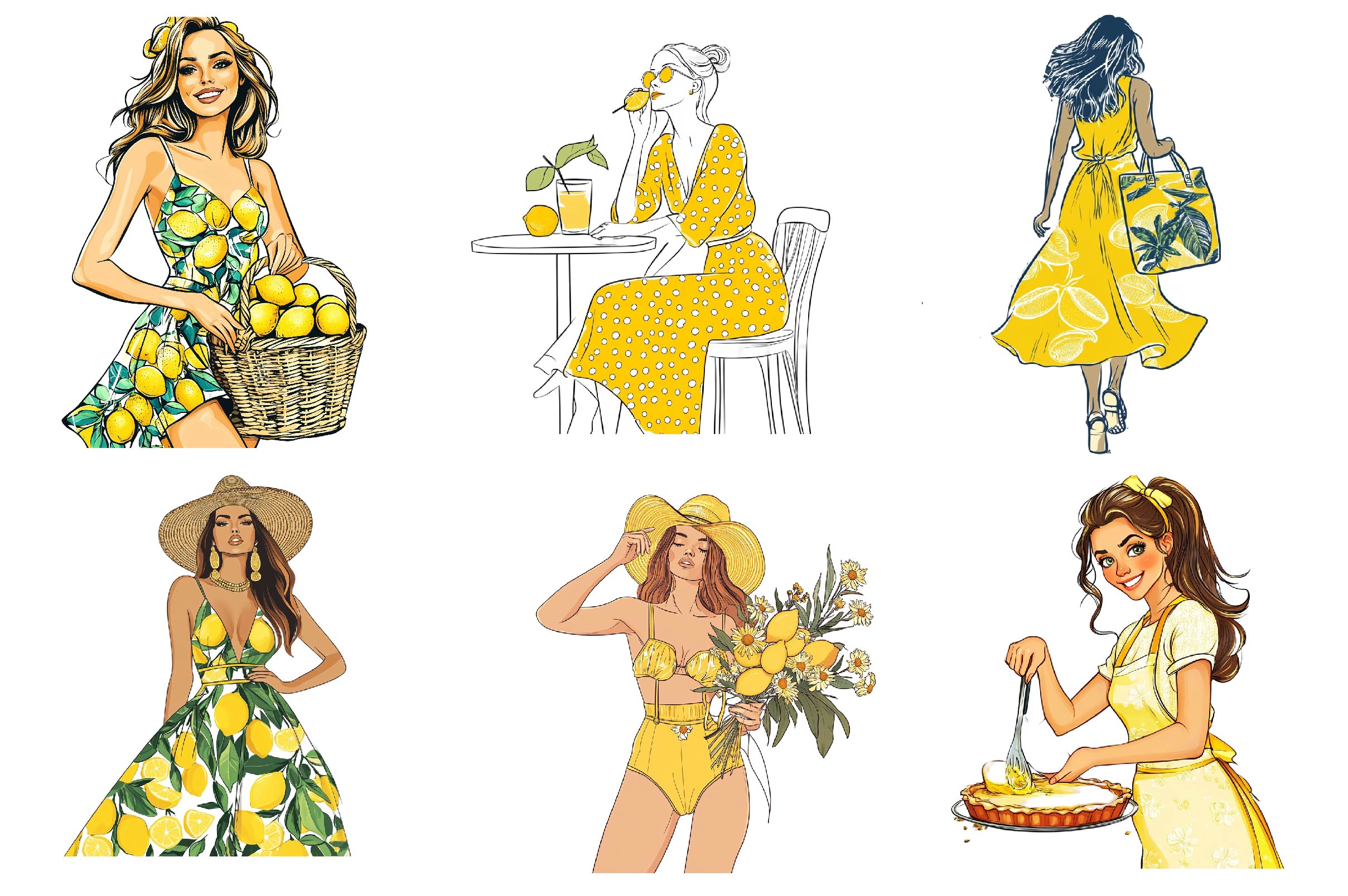 Summer Lemon Woman Clipart Bundle - CraftNest - Digital Crafting and Art