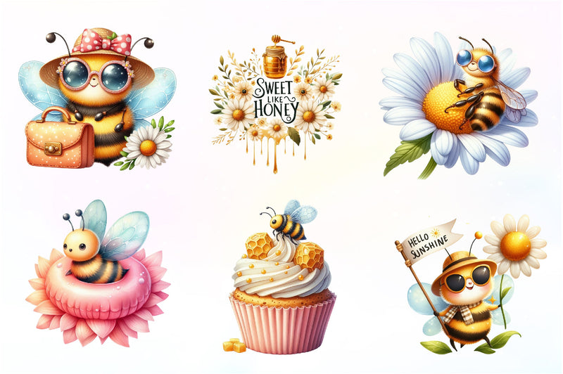Cute Bee Summer Clipart Bundle - CraftNest - Digital Crafting and Art