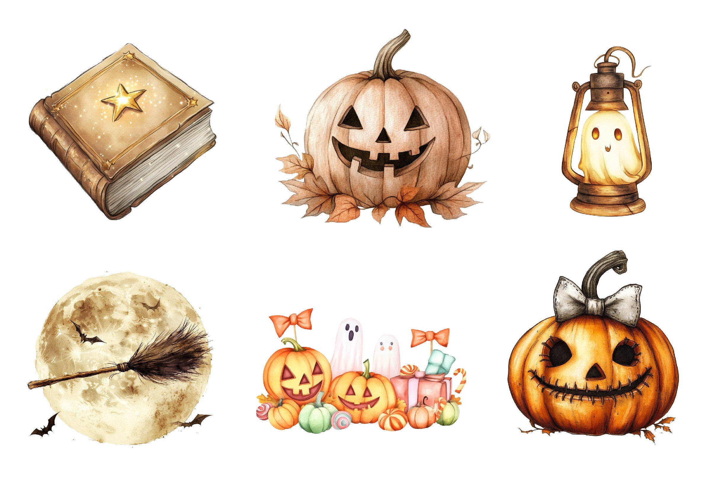 Beige Retro Halloween Collection Clipart Bundle - CraftNest - Digital Crafting and Art