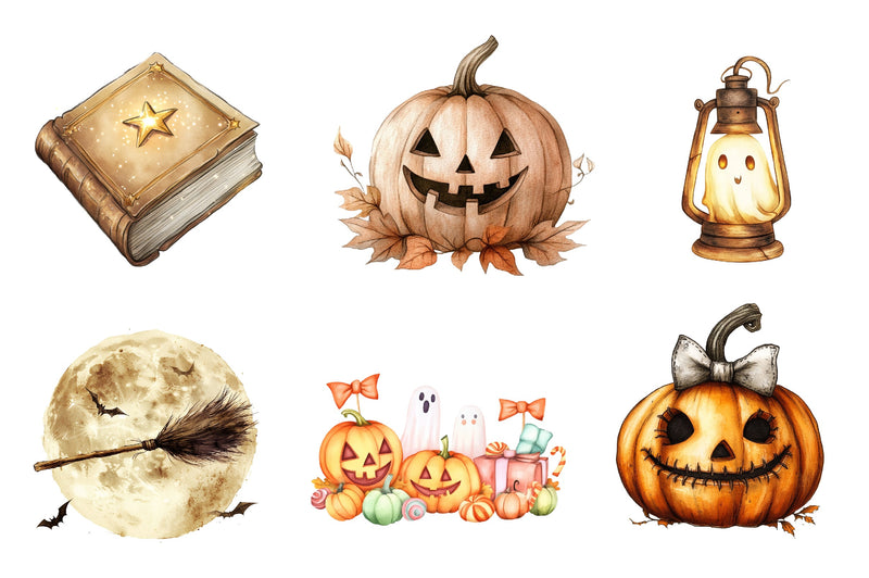 Beige Retro Halloween Collection Clipart Bundle - CraftNest - Digital Crafting and Art