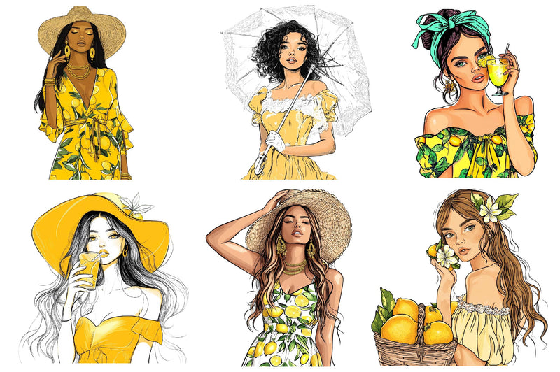 Summer Lemon Woman Clipart Bundle - CraftNest - Digital Crafting and Art