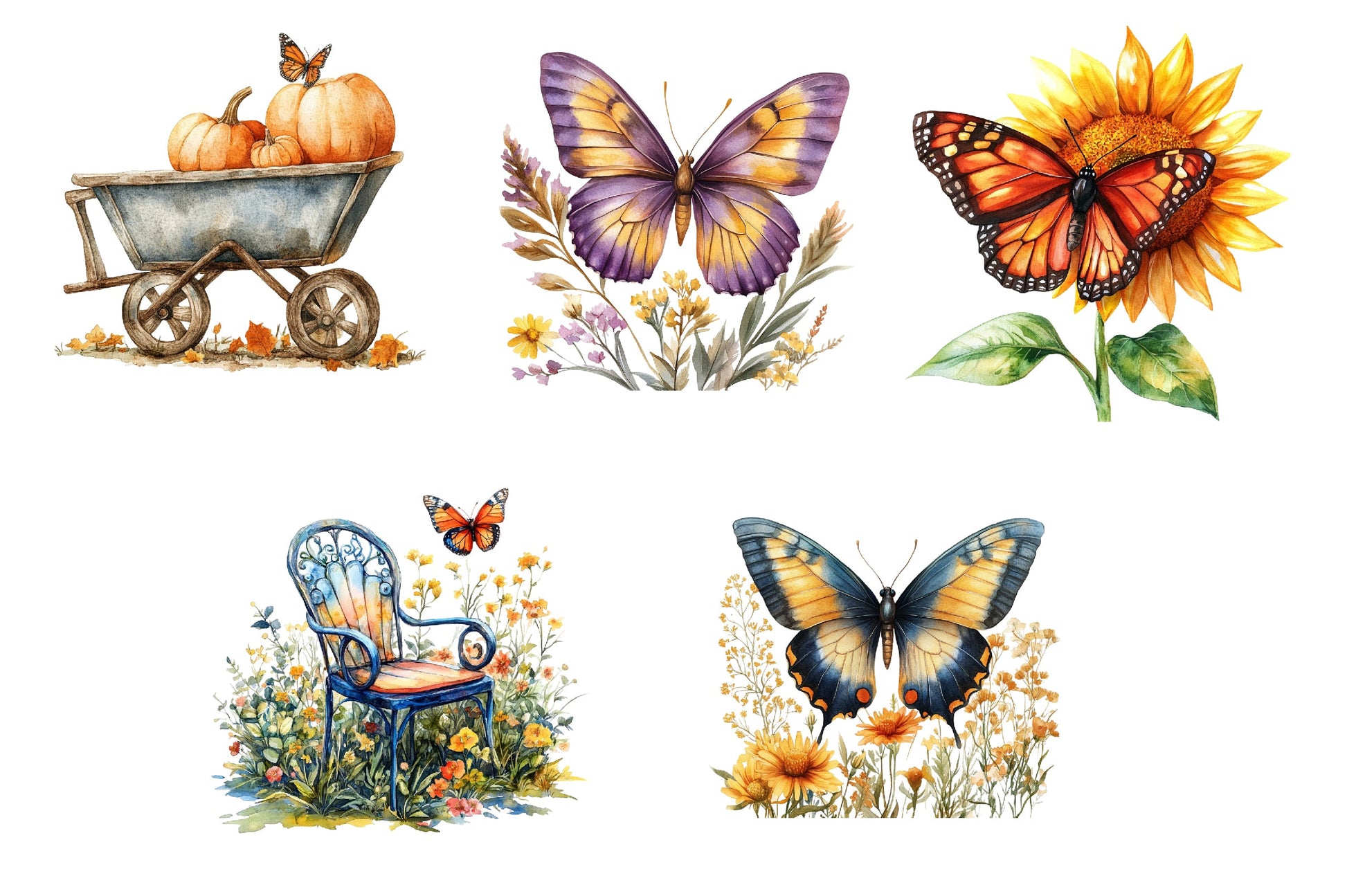 Fall Butterfly Garden Clipart Bundle 1 - CraftNest - Digital Crafting and Art