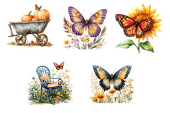 Fall Butterfly Garden Clipart Bundle 1 - CraftNest - Digital Crafting and Art