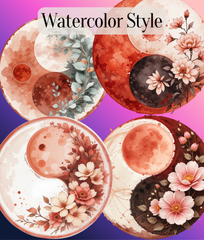 Japandi Yin Yang Blood Moon Clipart Bundle