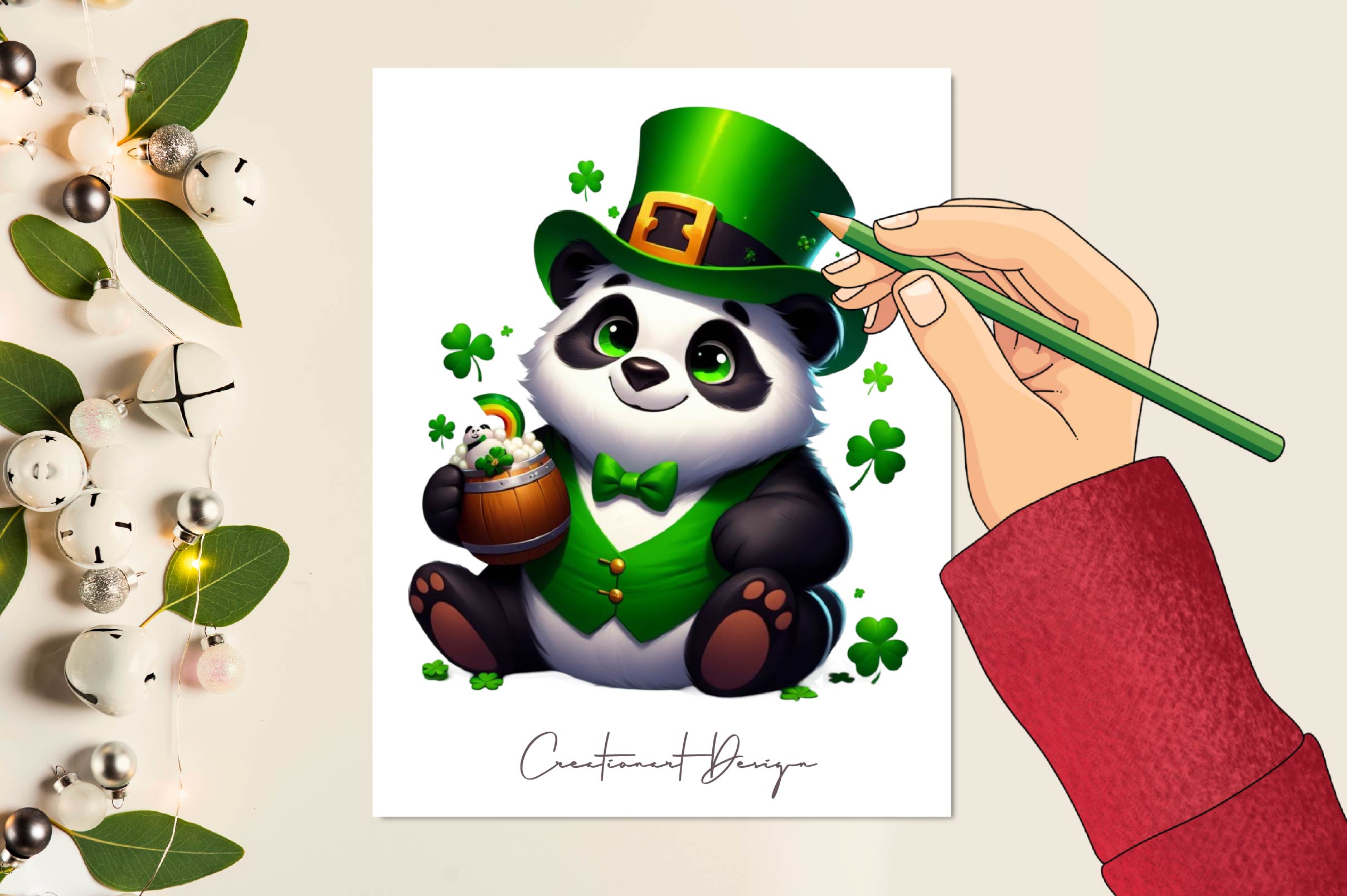 St Patricks Day Cute Panda Clipart Bundle 1