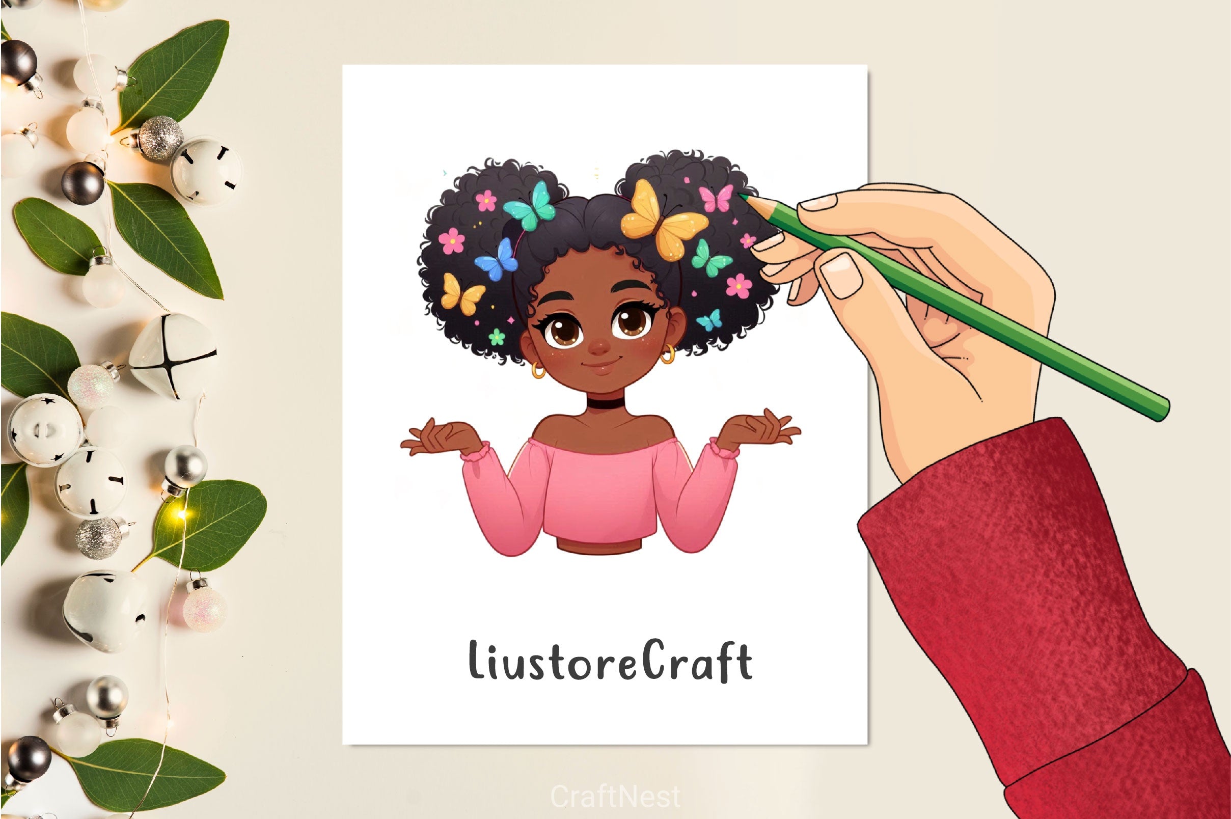 African American Girl With Butterflies Clipart Bundle