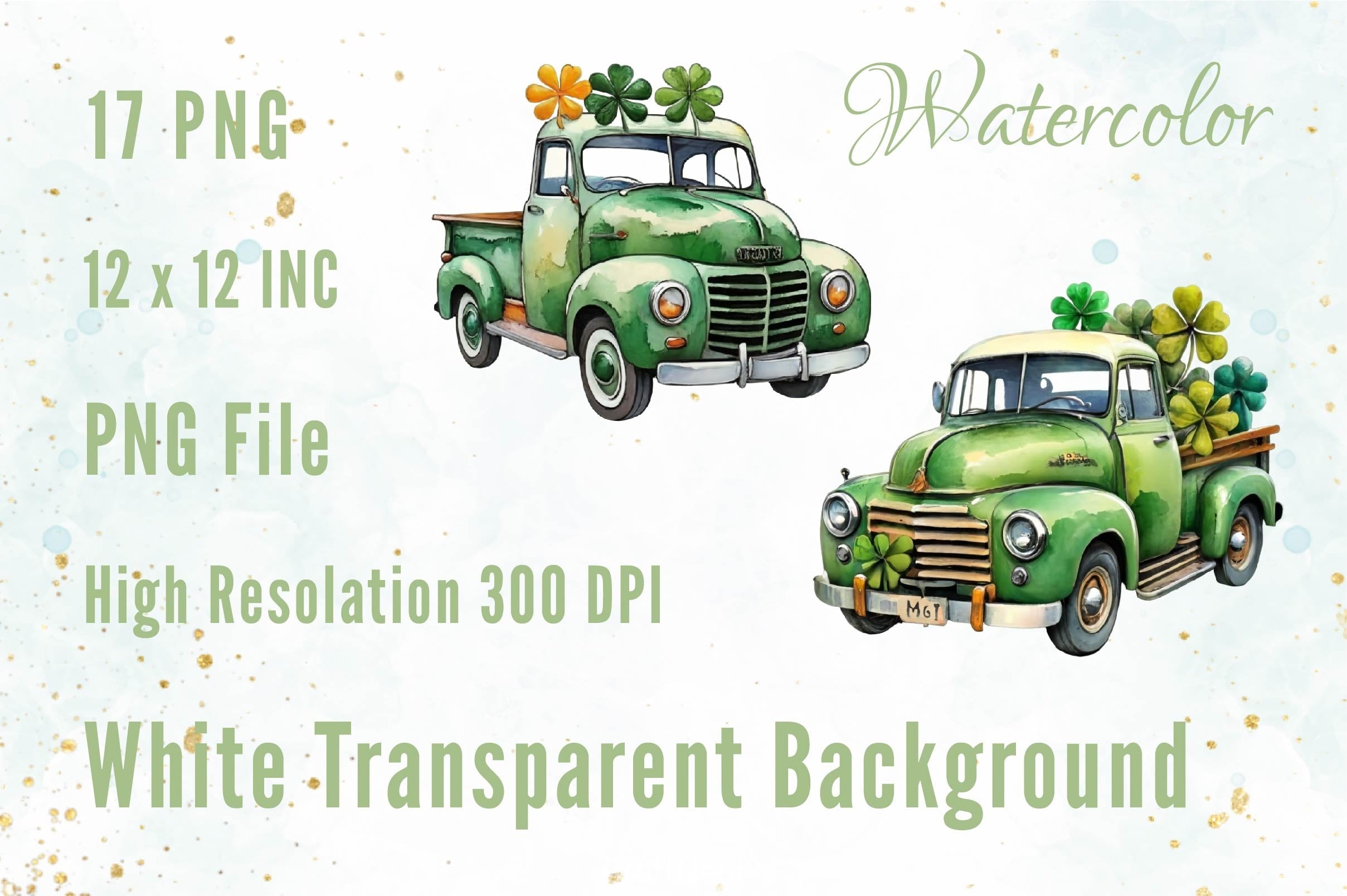 Vintage Green Truck St Patrick's Day Clipart Bundle 2