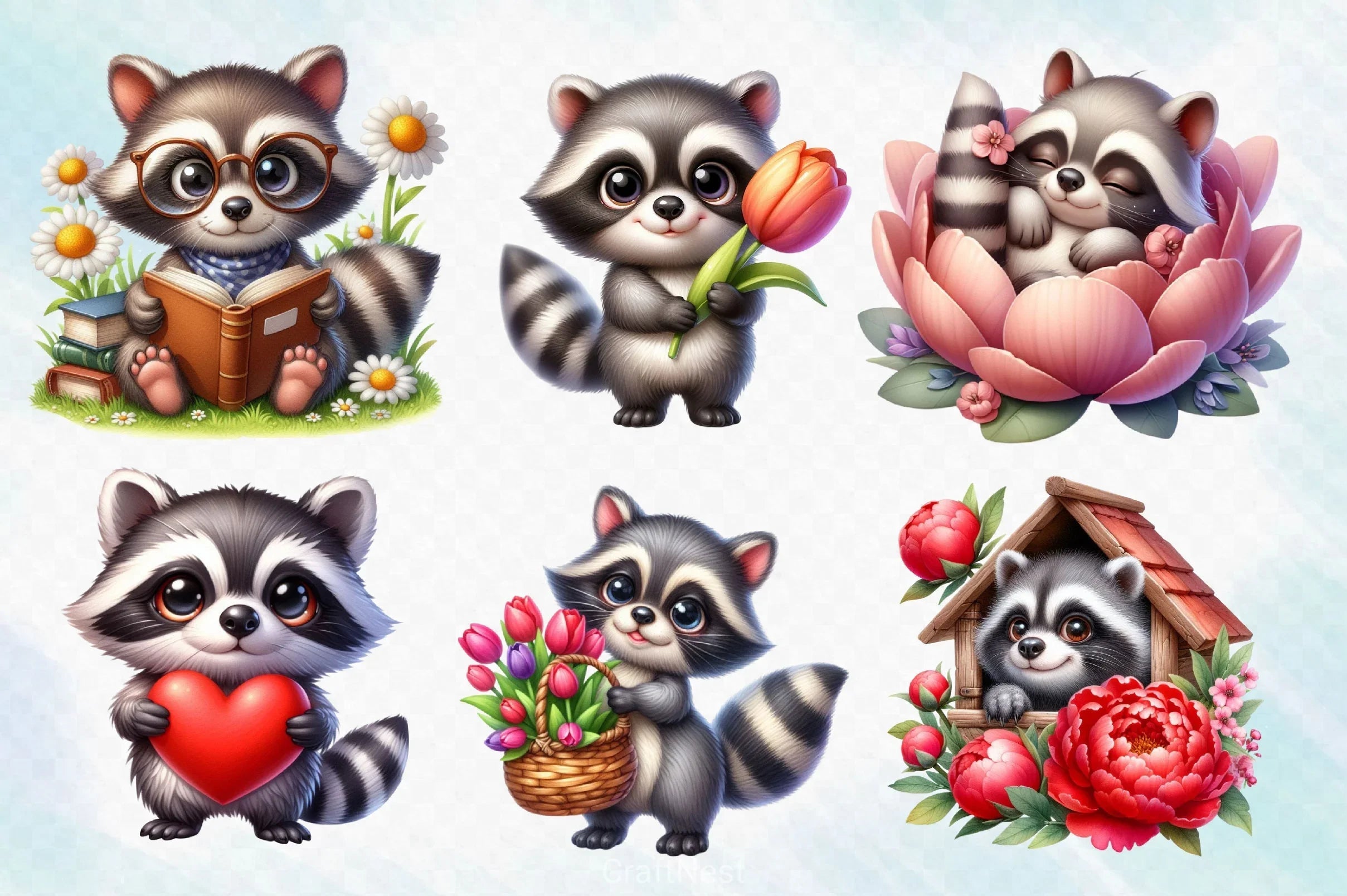 Cute Raccoon Clipart Bundle 2 - CraftNest - Digital Crafting and Art