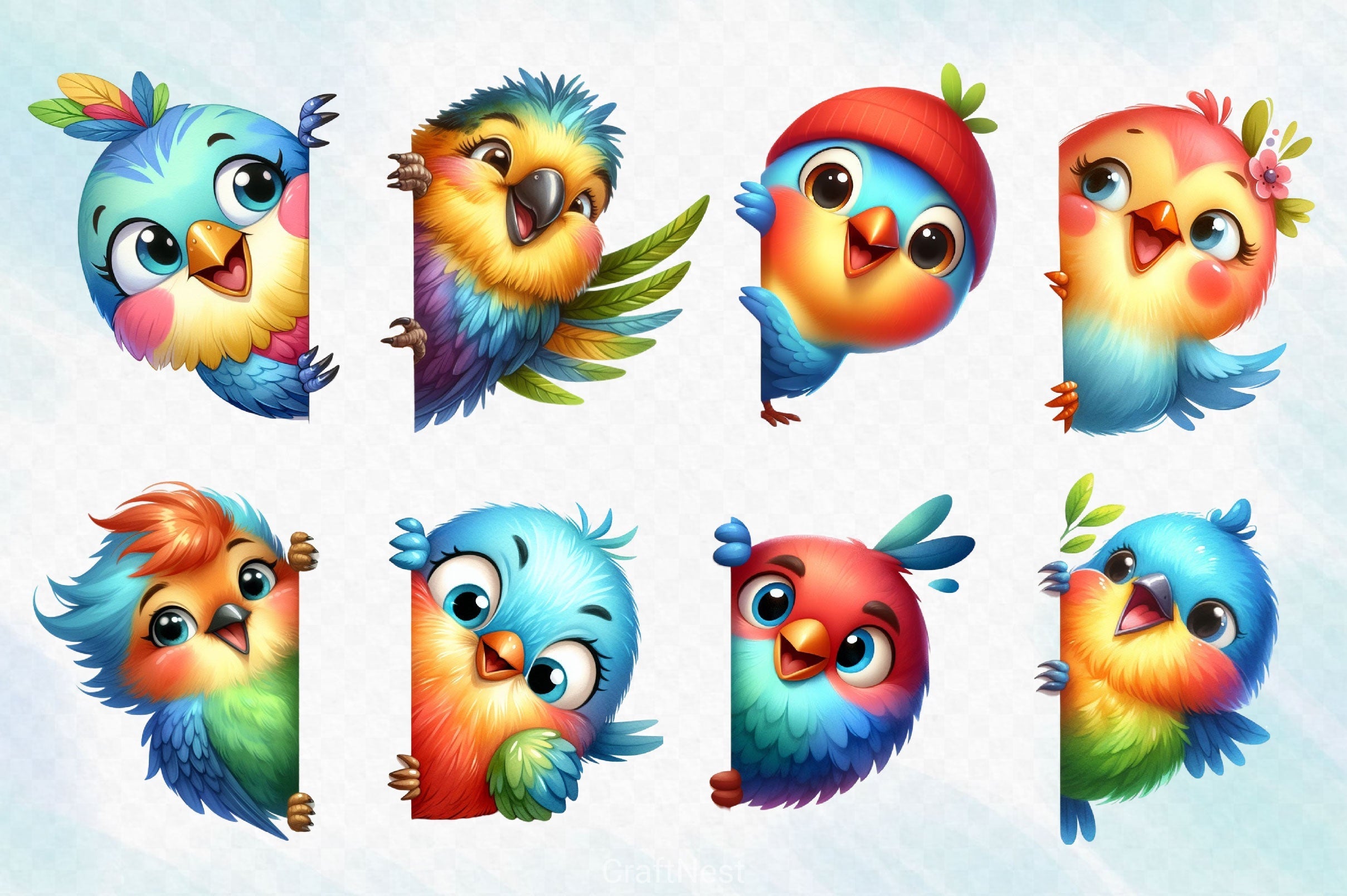 Funny Bird Peeking Around Corner Clipart Bundle