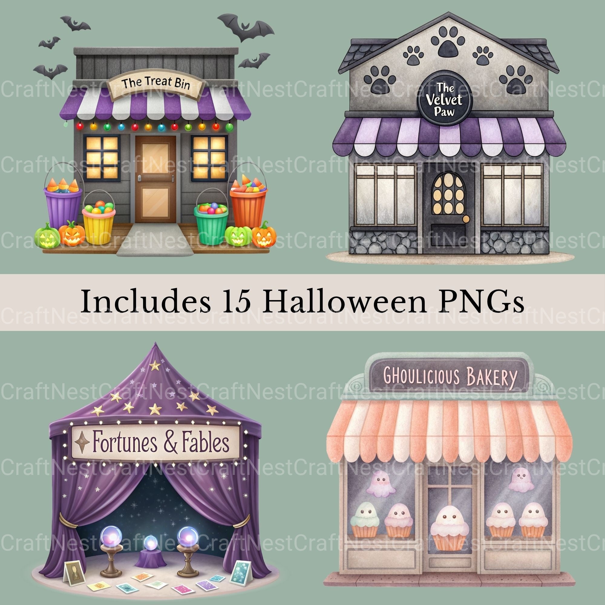 Halloween Shops Clipart Bundle