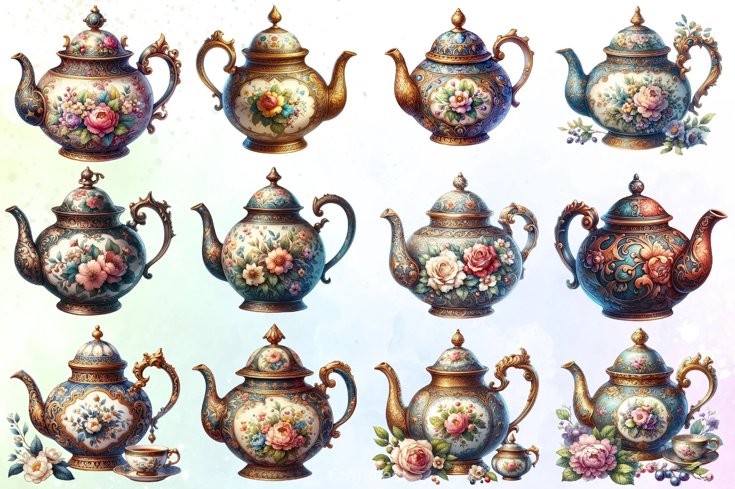 Vintage Teapot Clipart Bundle - CraftNest - Digital Crafting and Art
