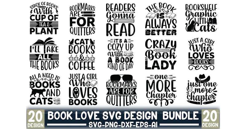 Book Lover SVG Design Bundle - CraftNest - Digital Crafting and Art