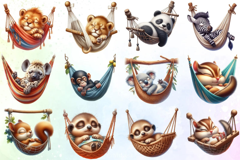 Sleeping Animal Hammock Clipart Bundle - CraftNest - Digital Crafting and Art
