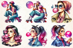 Retro Girl Bubblegum Clipart Bundle - CraftNest - Digital Crafting and Art