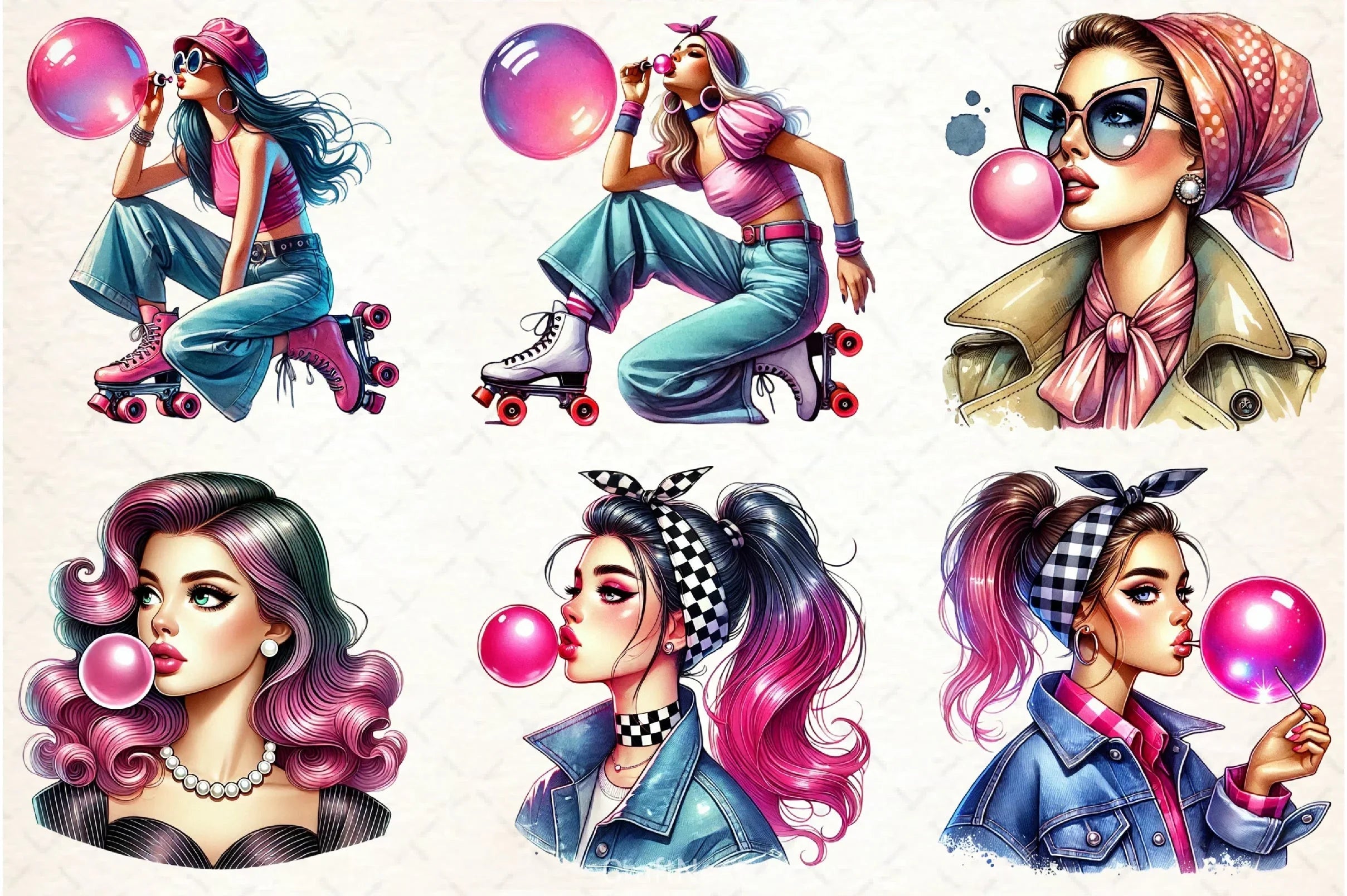 Retro Girl Bubblegum Clipart Bundle - CraftNest - Digital Crafting and Art